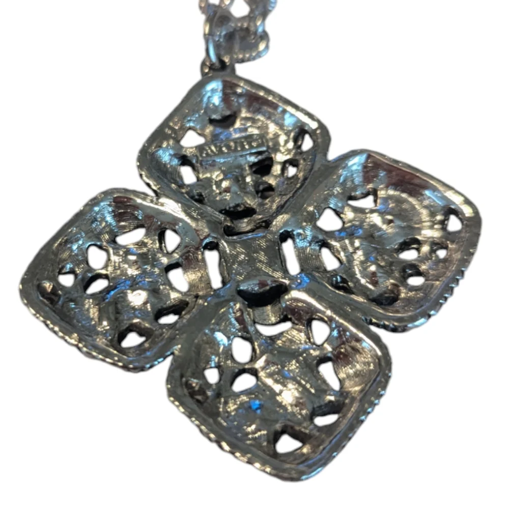 VTG 1973 Signed Avon Sierra Faux Turquoise Silver Tone Chain Pendant & Ring Set
